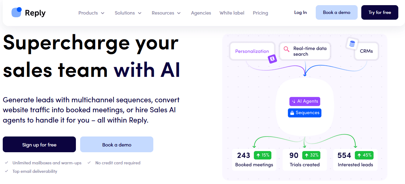 Reply.io software interface and AI sales features