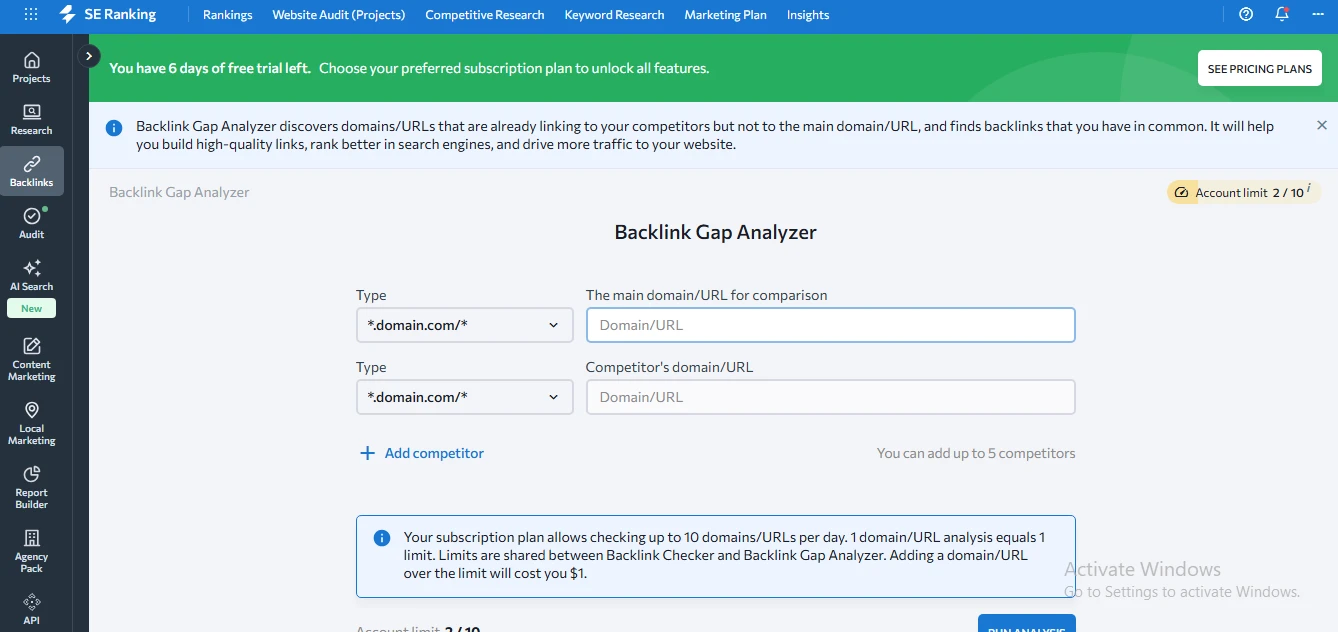 Backlink Gap Analyzer (Find Competitor's Missing Links)