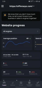 SE Ranking Mobile Dashboard