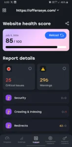 SE Ranking Mobile Dashboard