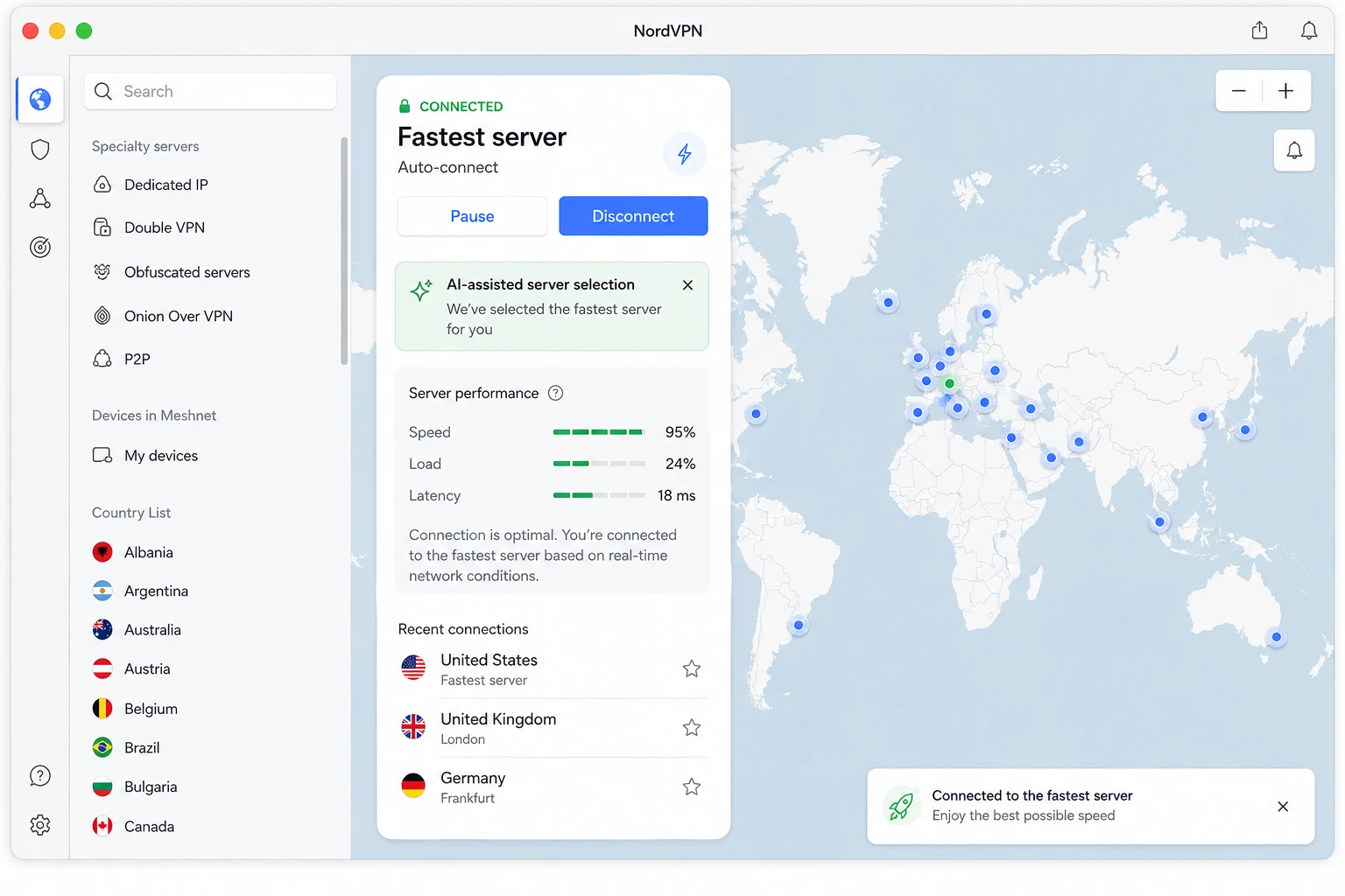 NordVPN Dashboard