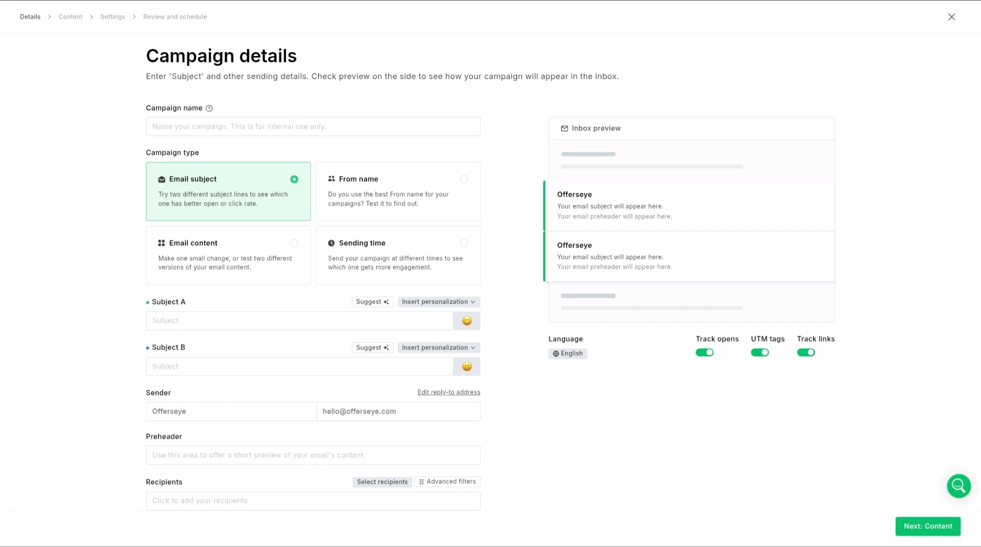 MailerLite A/B Split Campaign