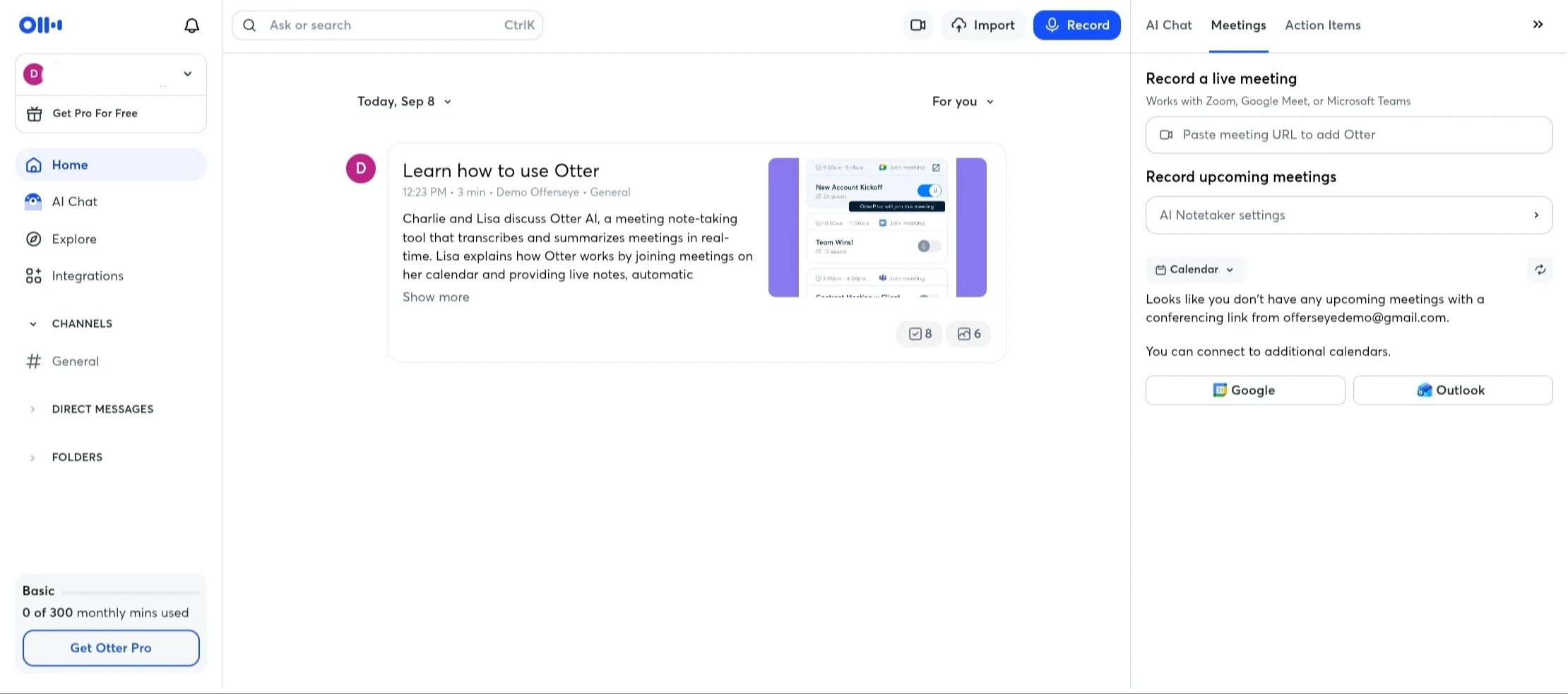 Otter AI Dashboard