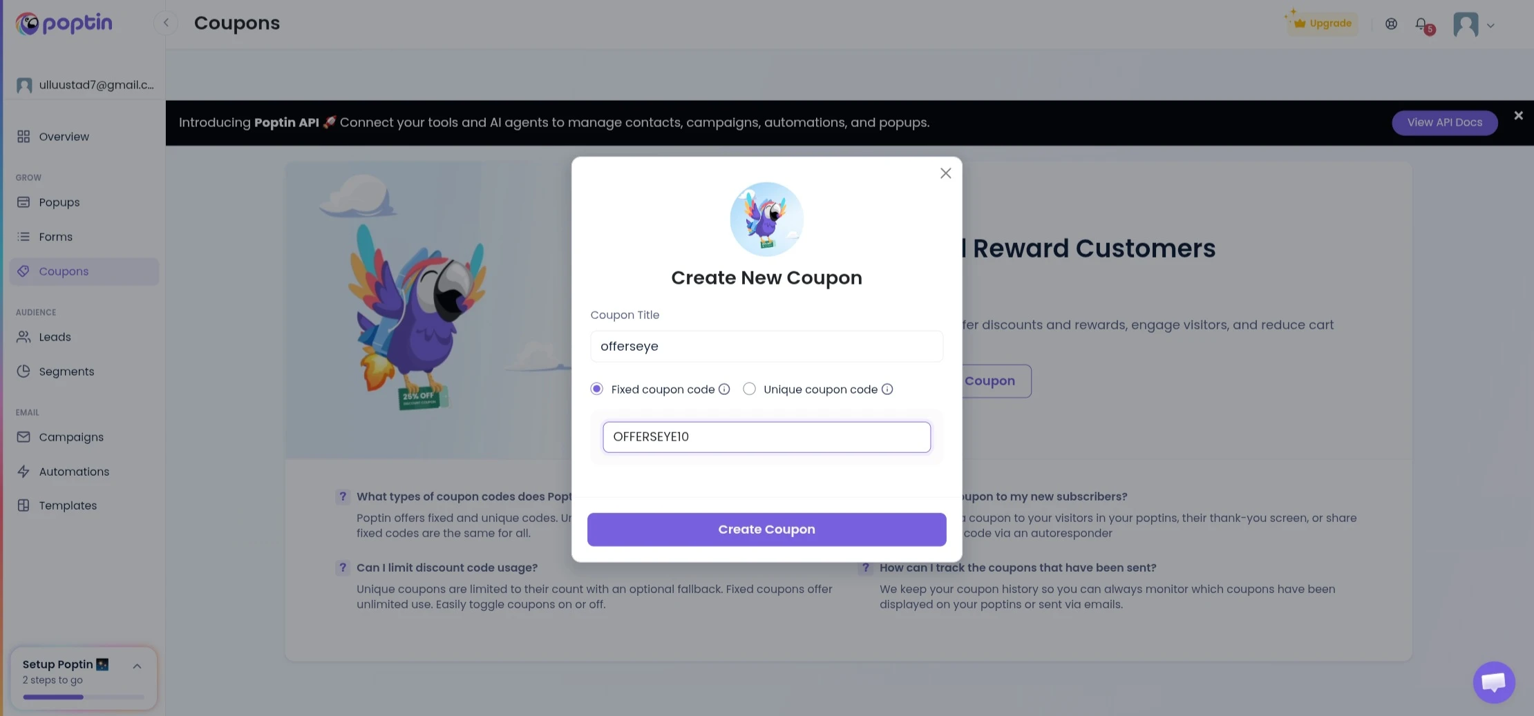Poptin Coupon Creation Example