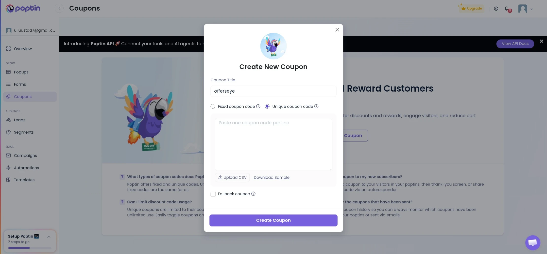 Poptin Unique Coupon Generator