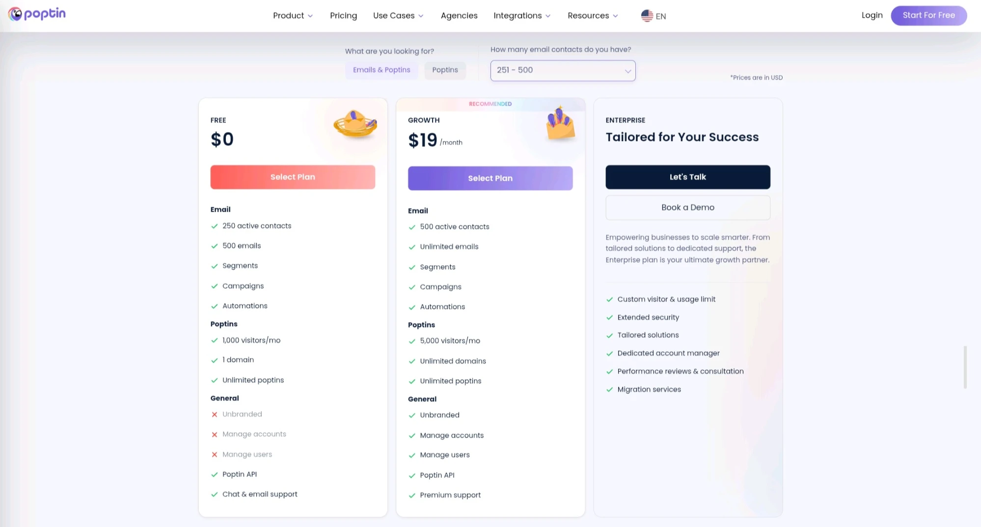 Poptin Email Marketing Pricing Plans
